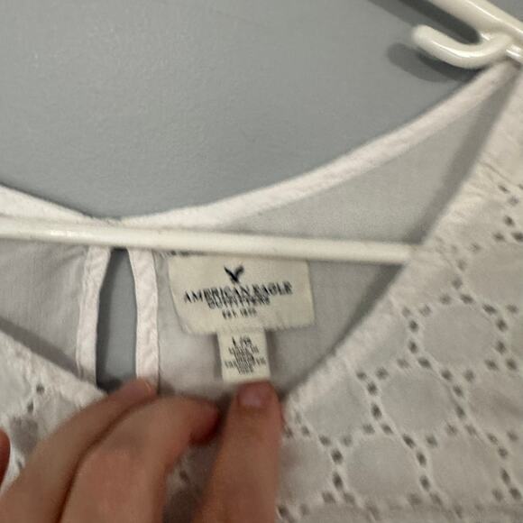 American Eagle Outfitters White Eyelet Crop Top Women's Size Large Short Sleeves - Picture 5 of 8